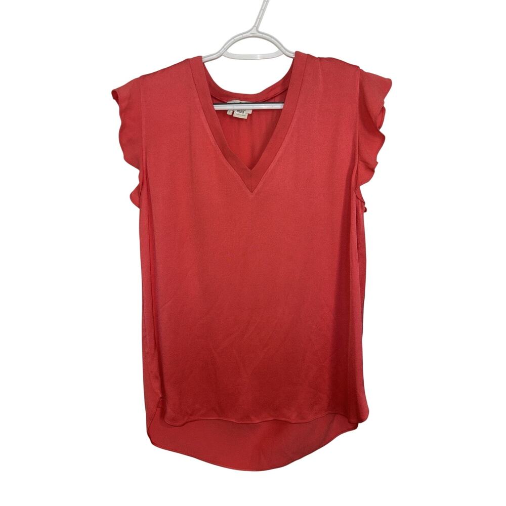 Kate Spade Coral Satin Crepe flutter sleeve Top Small V-Neck